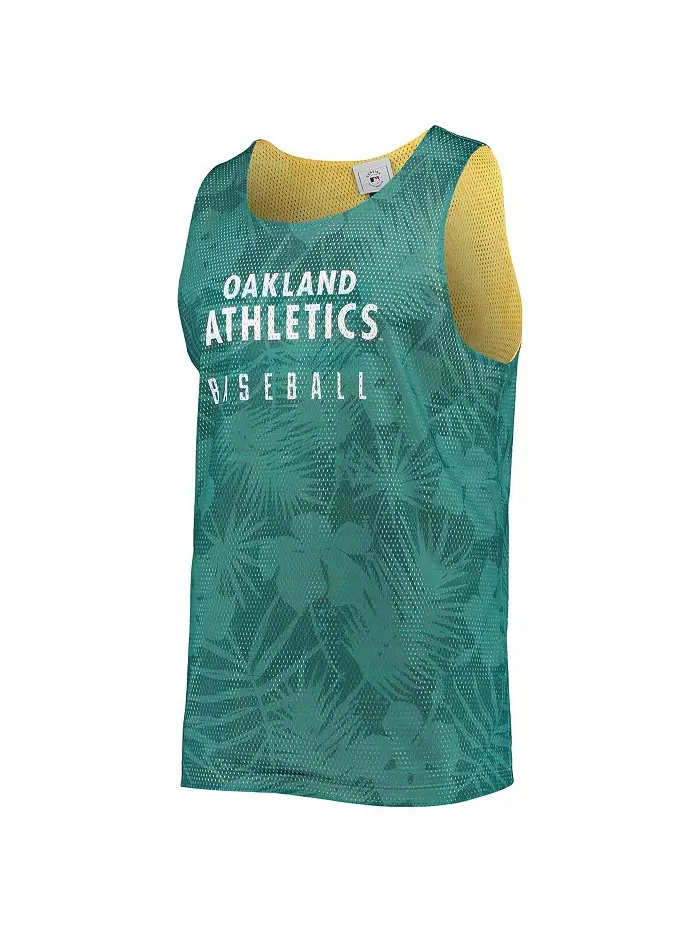 Мужская зелено-золотая футболка-майка Oakland Athletics с цветочным принтом, реверсивная, сетчатая — изображение 2 из 4