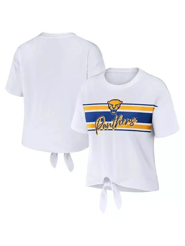 Женская белая укороченная футболка Pitt Panthers в полоску спереди с узлом Wear By Erin Andrews