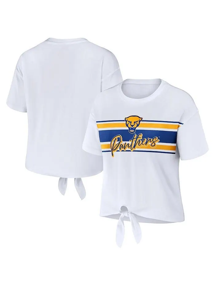 Женская белая укороченная футболка Pitt Panthers в полоску спереди с узлом WEAR by Erin Andrews — изображение 1 из 3, белый