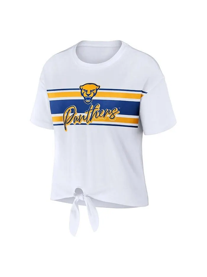 Женская белая укороченная футболка Pitt Panthers в полоску спереди с узлом WEAR by Erin Andrews — изображение 3 из 3, белый