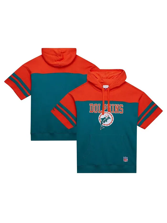 Мужская толстовка с капюшоном Aqua Miami Dolphins Off Field Vintage-like Logo с короткими рукавами — изображение 1 из 4