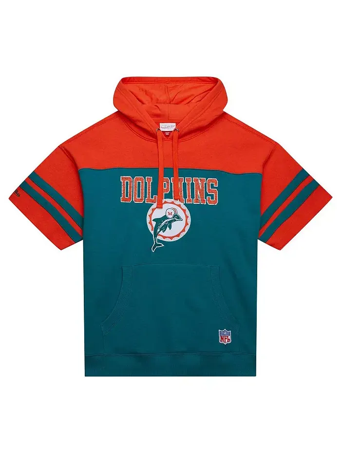 Мужская толстовка с капюшоном Aqua Miami Dolphins Off Field Vintage-like Logo с короткими рукавами — изображение 3 из 4