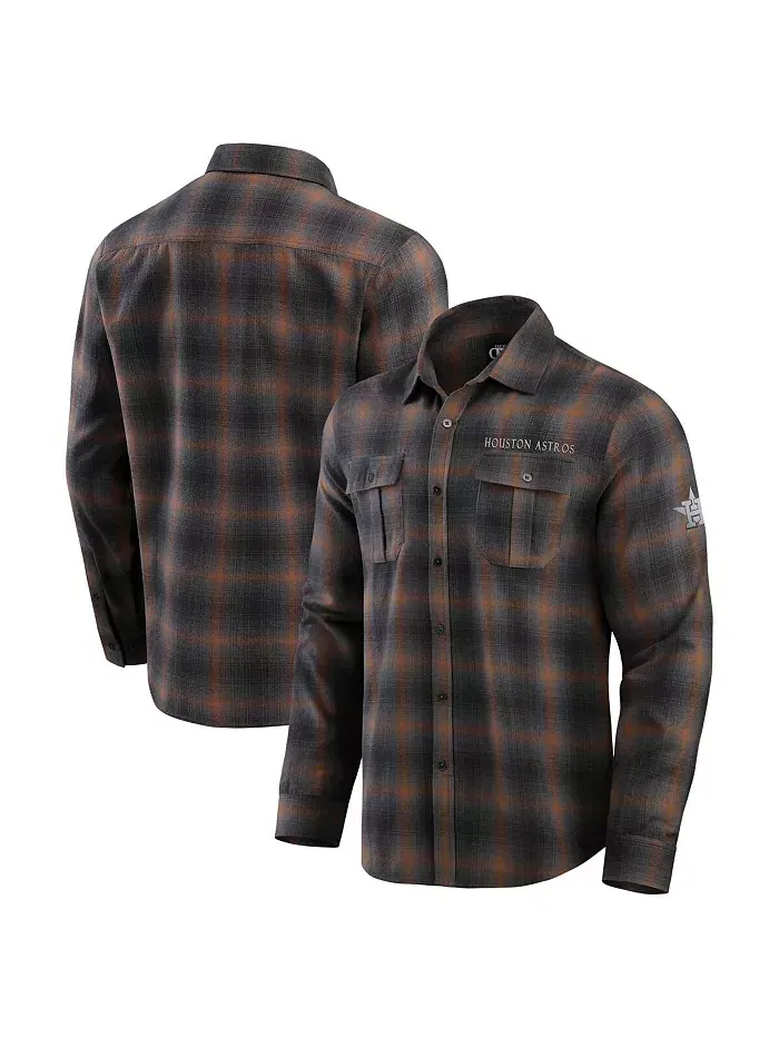 Мужская фланелевая рубашка с длинным рукавом Houston Astros Classic в цвете хаки/угольная Fanatics — изображение 1 из 3