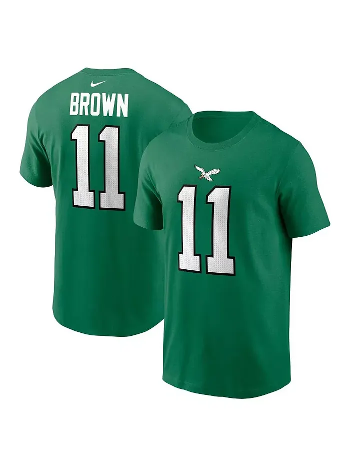 Мужская футболка A.J. Brown Kelly Green Philadelphia Eagles с именем игрока и номером — изображение 1 из 3