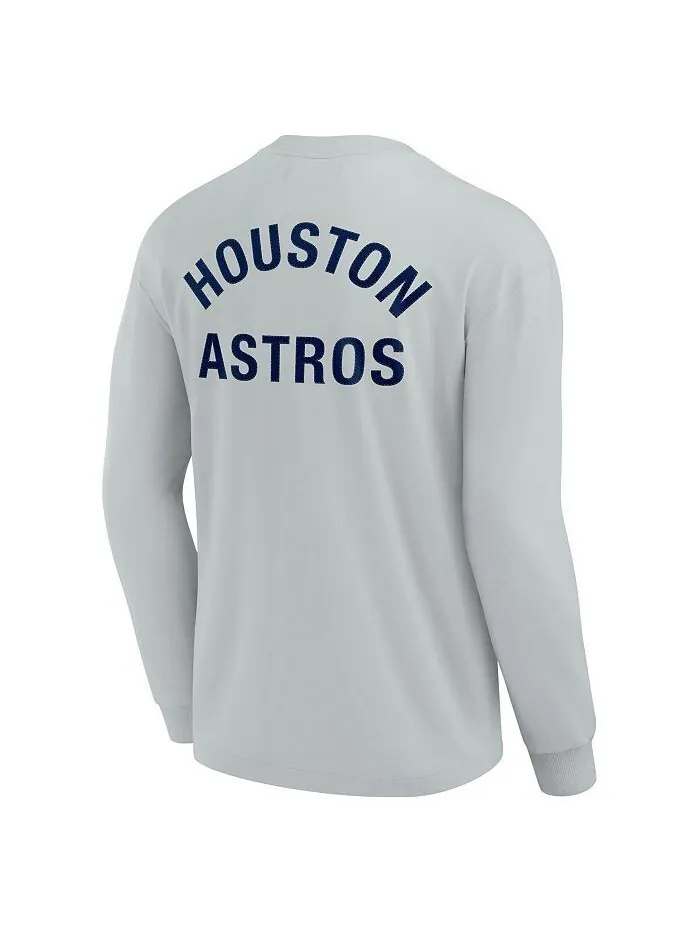 Мужская и женская серая супермягкая футболка с длинным рукавом Houston Astros Fanatics Signature — изображение 2 из 3, серый