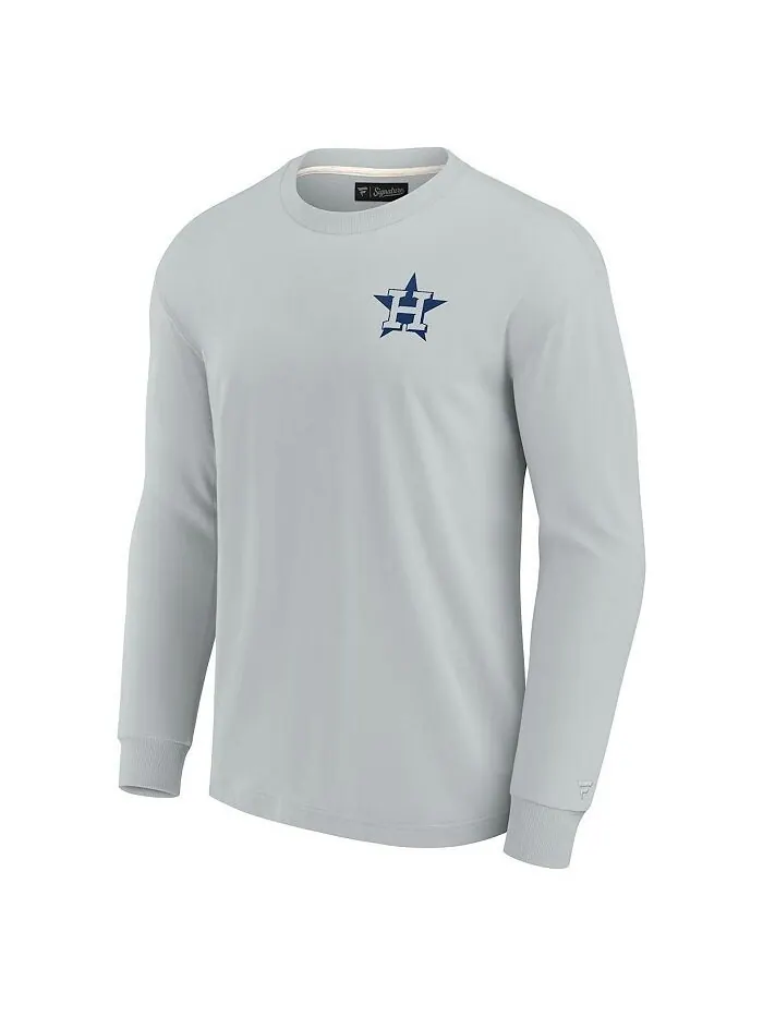 Мужская и женская серая супермягкая футболка с длинным рукавом Houston Astros Fanatics Signature — изображение 3 из 3, серый
