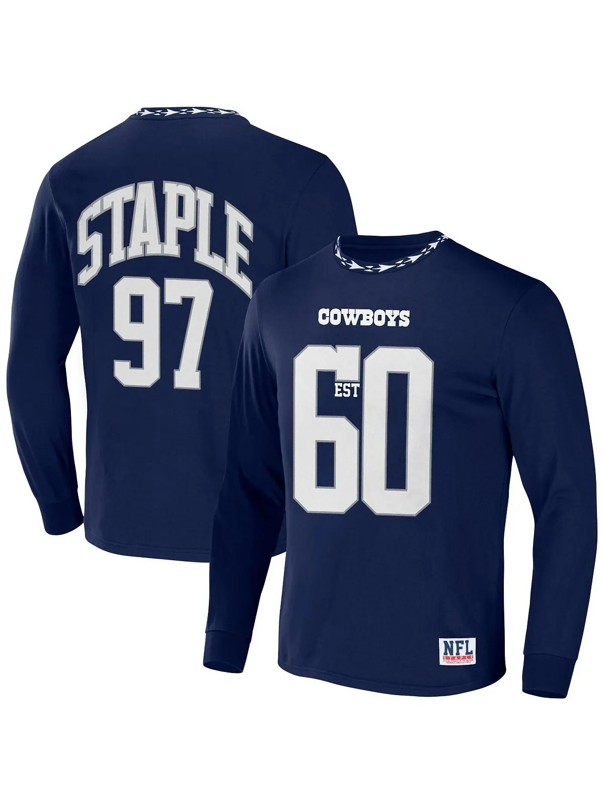 Мужская футболка nfl x staple navy dallas cowboys core с длинным рукавом в стиле джерси NFL