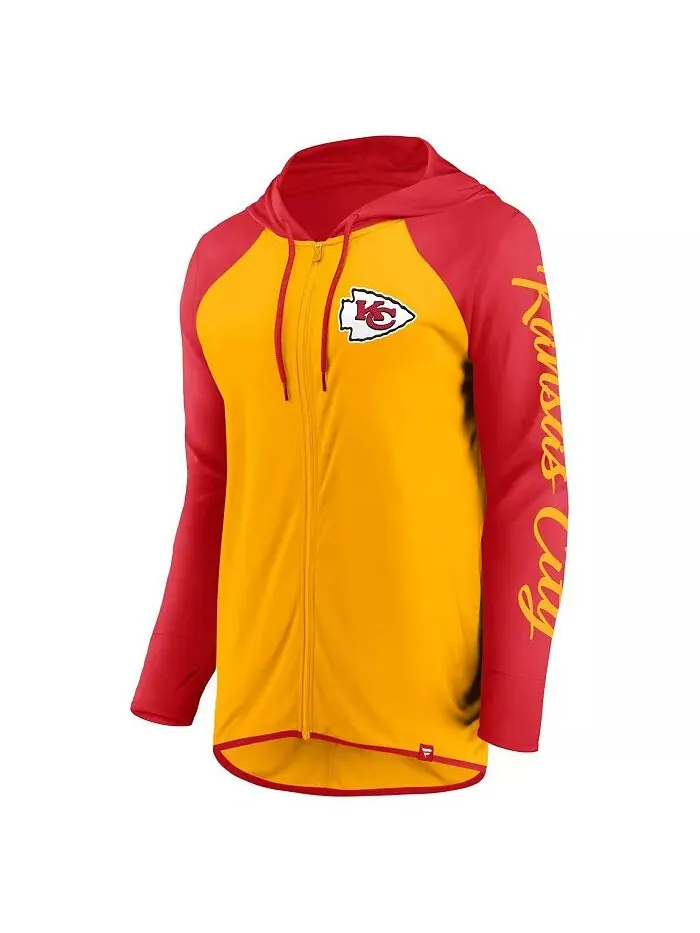 Женская толстовка с капюшоном на молнии с надписью Kansas City Chiefs Script золотисто-красного — изображение 2 из 3