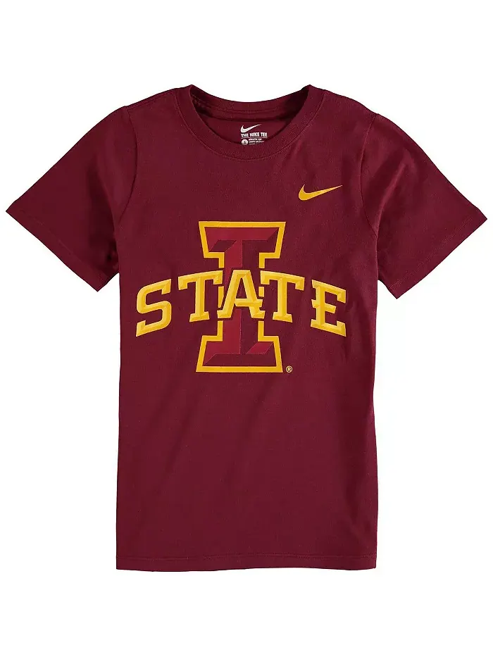 Футболка с хлопковым логотипом Iowa State Cyclones для мальчиков и девочек старшего возраста Nike — изображение 1 из 1