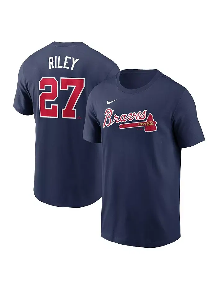 Мужская футболка Atlanta Braves с именем и номером Austin Riley, цвет navy, модель Fuse Nike — изображение 1 из 3