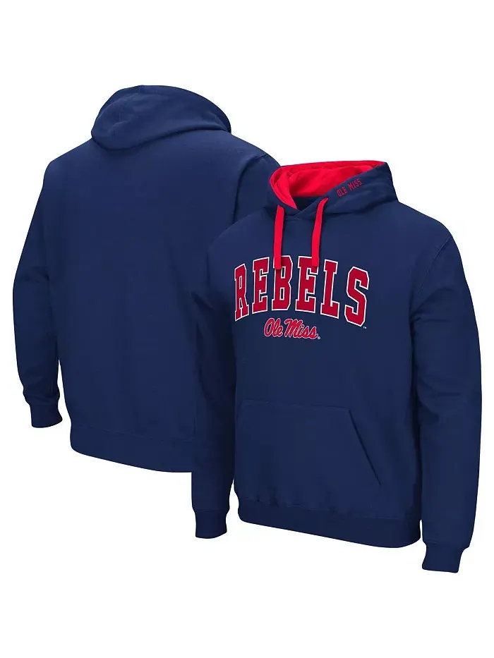 Мужская толстовка с капюшоном Big and Tall Arch and Logo 2.0 Ole Miss Rebels в темно-синем цвете — изображение 1 из 3
