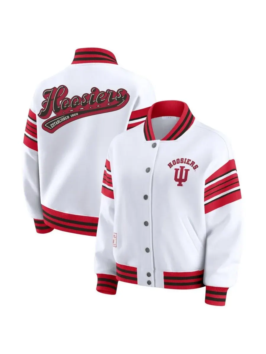 WEAR by Erin Andrews Женская флисовая толстовка-куртка Indiana Hoosiers белого/красного цвета с — изображение 1 из 3, белый