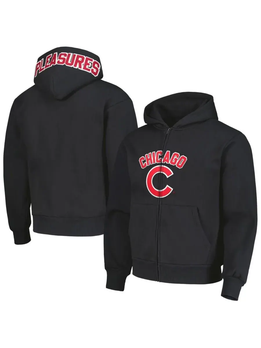 PLEASURES Мужская черная толстовка на молнии с символикой команды Chicago Cubs, посвященная — черный