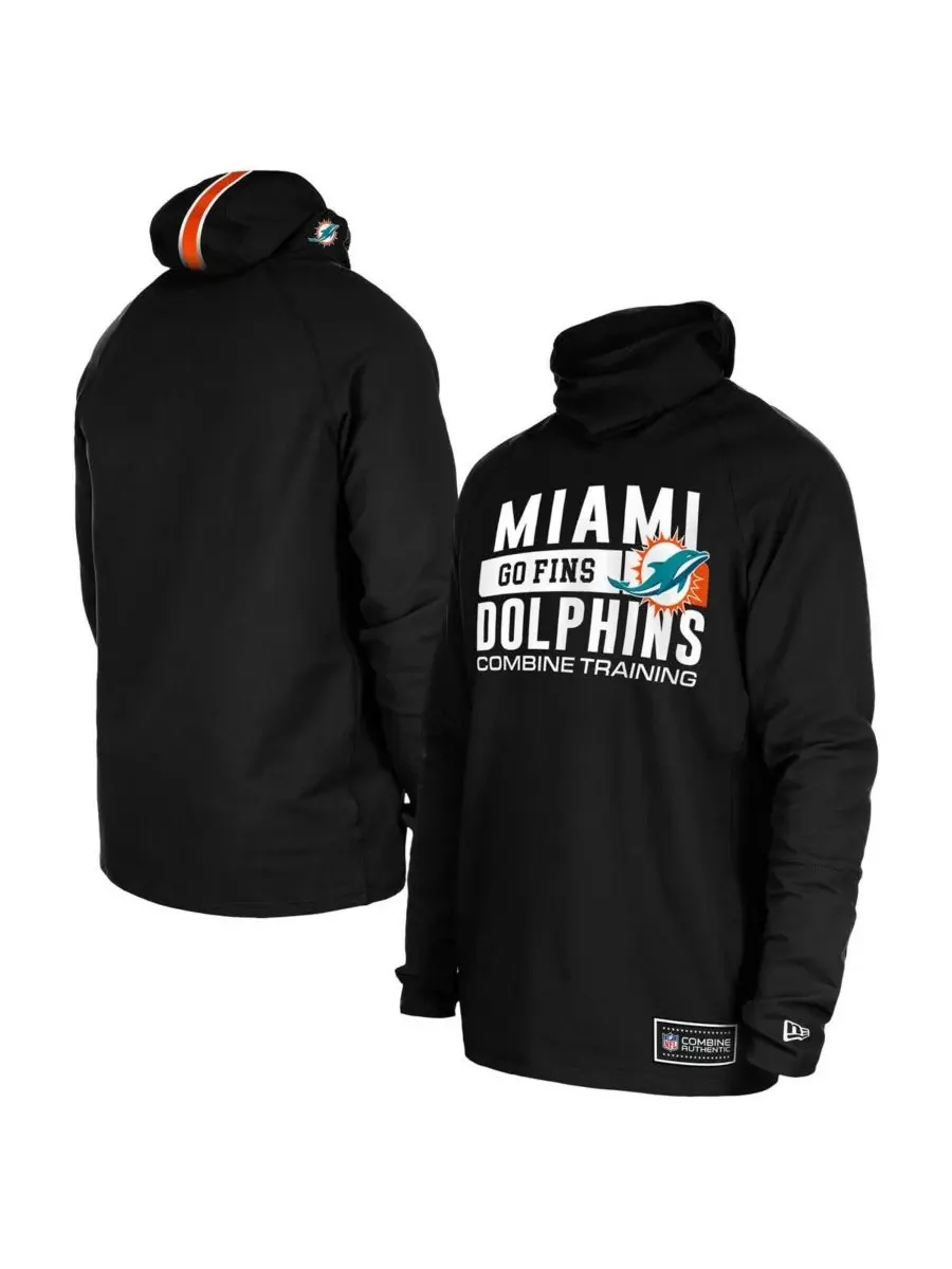 New Era Мужская черная функциональная балаклава-шлем Miami Dolphins с полосатым принтом — изображение 1 из 3, черный