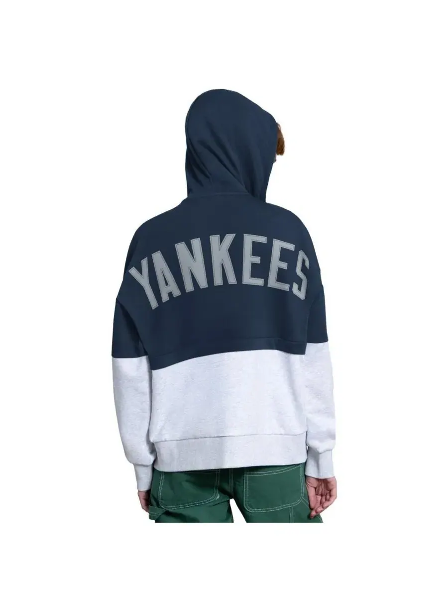Женская толстовка на молнии с логотипом New York Yankees цвета «вишбон» (темно-синий/серый меланж) — изображение 2 из 2