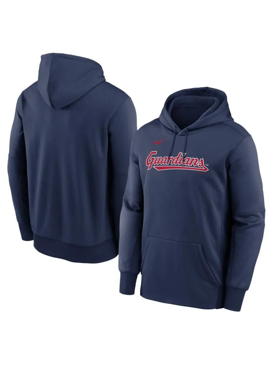 Мужская темно-синяя толстовка Cleveland Guardians Primary Wordmark Therma Hoodie Nike