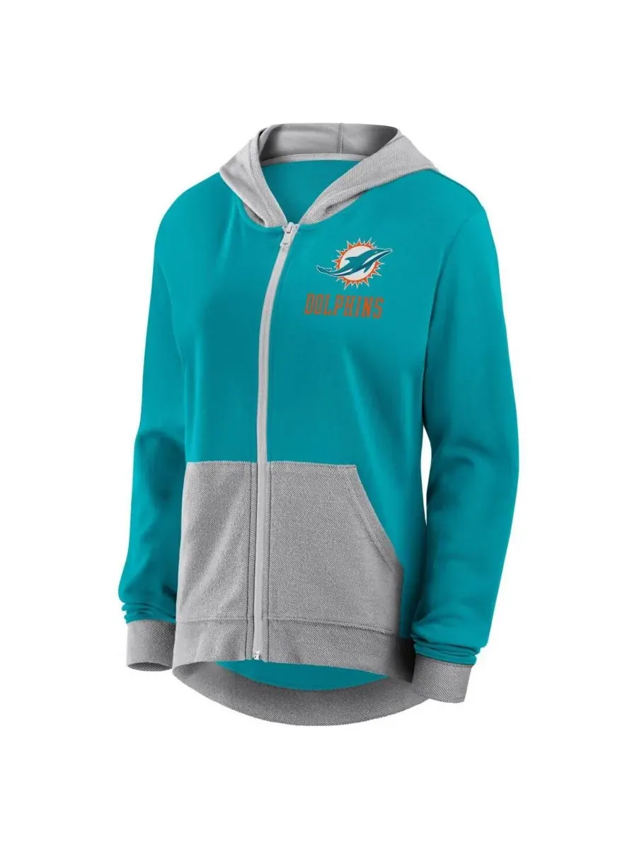 Женская толстовка на молнии Aqua Miami Dolphins Hit It French Terry Logo Athletic — изображение 3 из 3, голубой