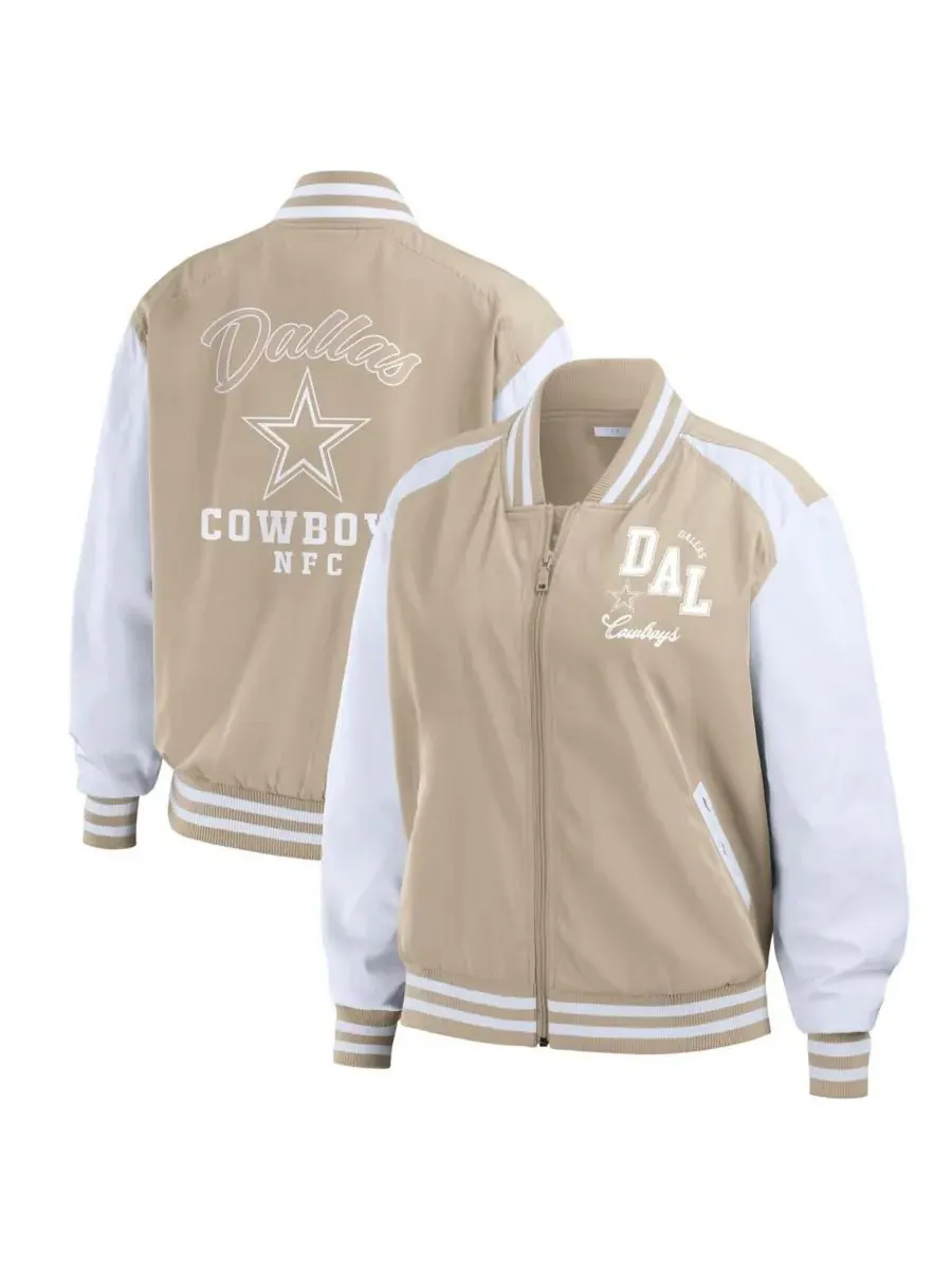 Женская куртка-бомбер Dallas Cowboys в тон с застежкой-молнией WEAR by Erin Andrews — изображение 1 из 5, бежевый белый