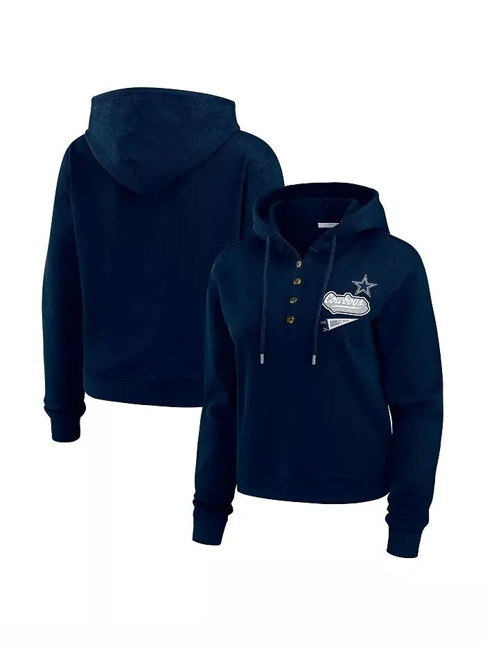 Женская темно-синяя толстовка с капюшоном Dallas Cowboys с вафельной вязкой WEAR by Erin Andrews — изображение 1 из 4