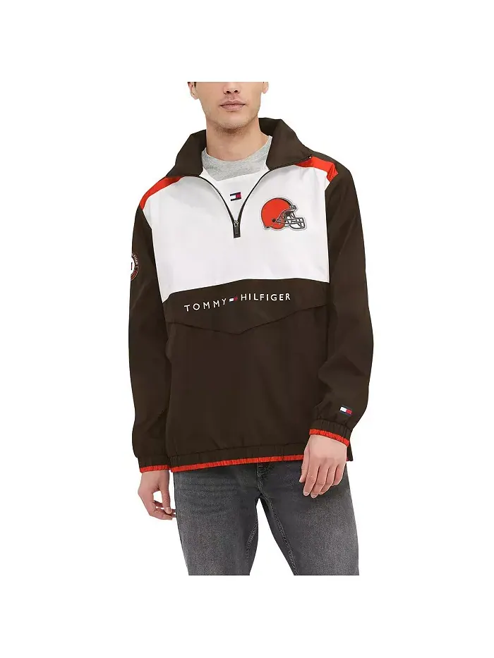 Мужская коричнево-белая худи с капюшоном и полумолнией Cleveland Browns Carter Tommy Hilfiger — изображение 1 из 3