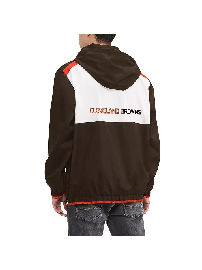 Мужская коричнево-белая худи с капюшоном и полумолнией Cleveland Browns Carter Tommy Hilfiger — изображение 2 из 3