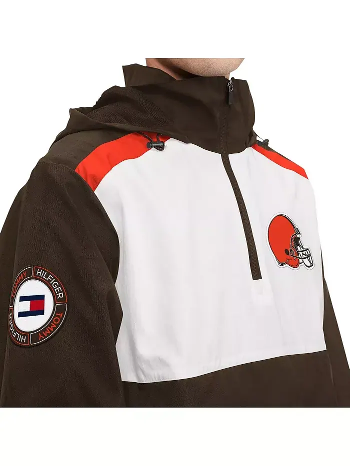 Мужская коричнево-белая худи с капюшоном и полумолнией Cleveland Browns Carter Tommy Hilfiger — изображение 3 из 3