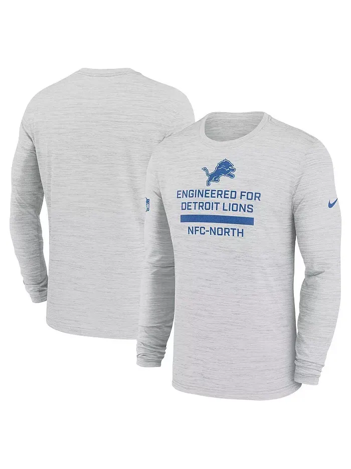 Мужская футболка с длинным рукавом Ash Detroit Lions Sideline Velocity Performance Nike — изображение 1 из 3
