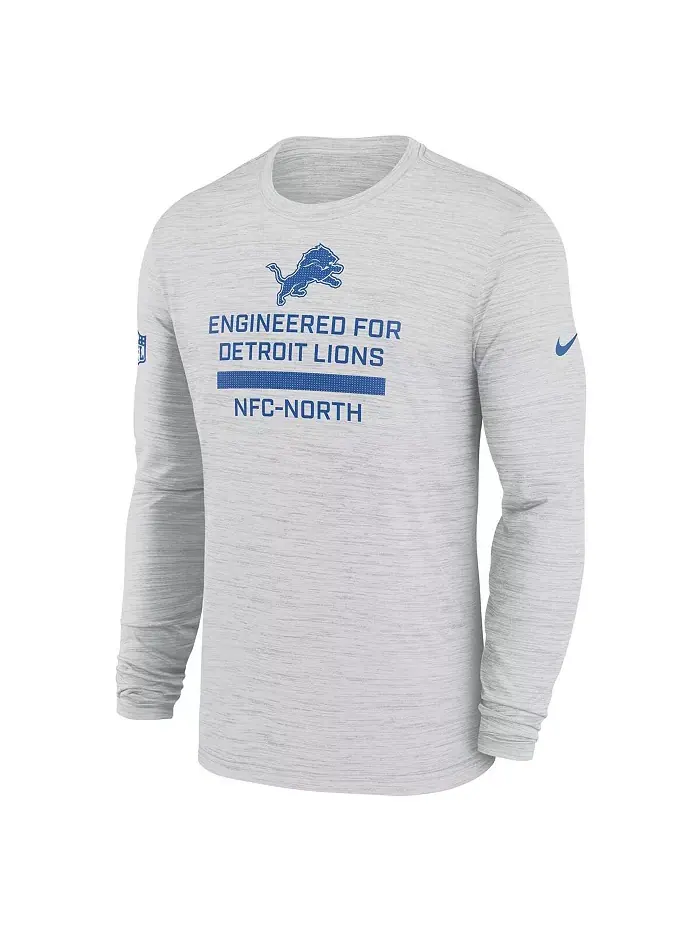 Мужская футболка с длинным рукавом Ash Detroit Lions Sideline Velocity Performance Nike — изображение 2 из 3