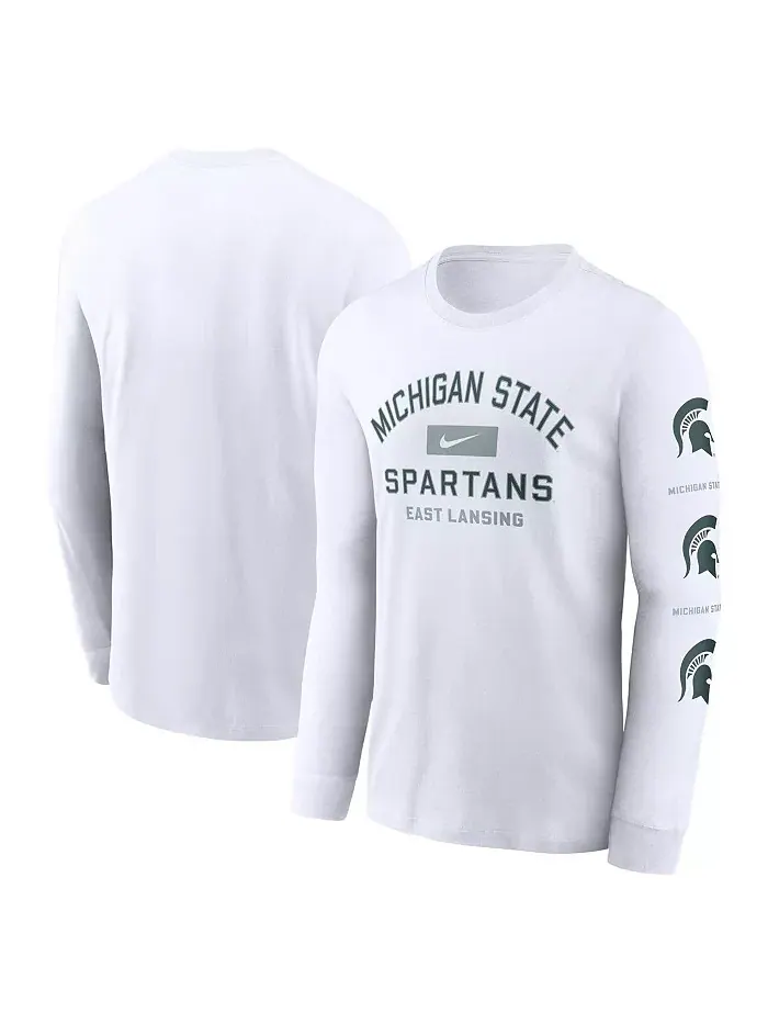 Мужская белая футболка Michigan State Spartans Primetime Classic Location с длинным рукавом Nike — изображение 1 из 3