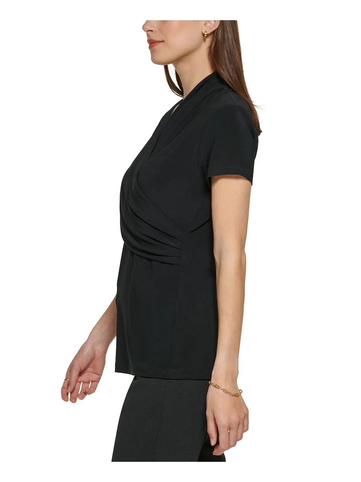 Миниатюрная блуза с драпировкой на подкладке DKNY — изображение 4 из 6, черный