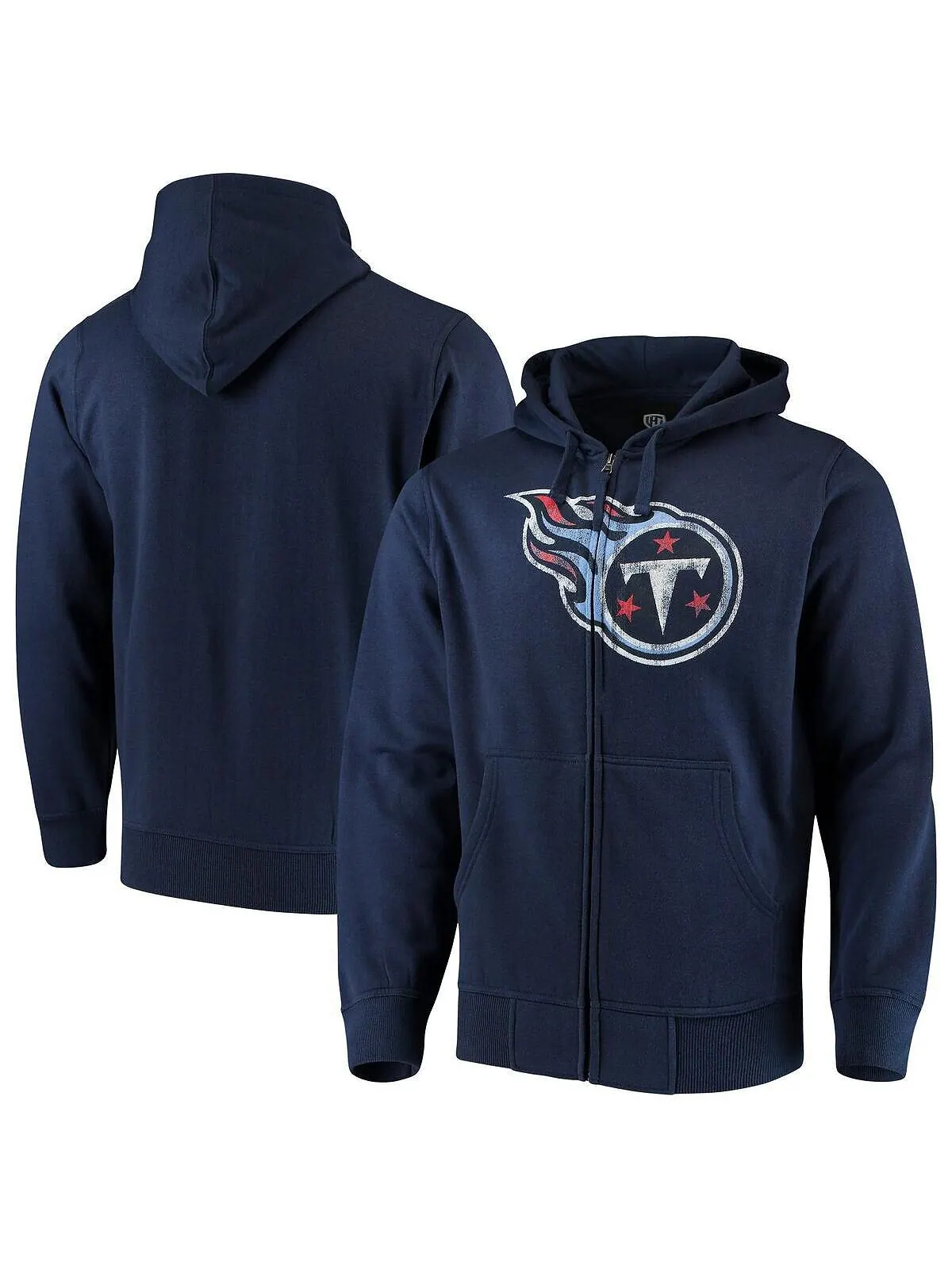 Мужская темно-синяя толстовка с капюшоном tennessee titans primary logo с молнией во всю длину