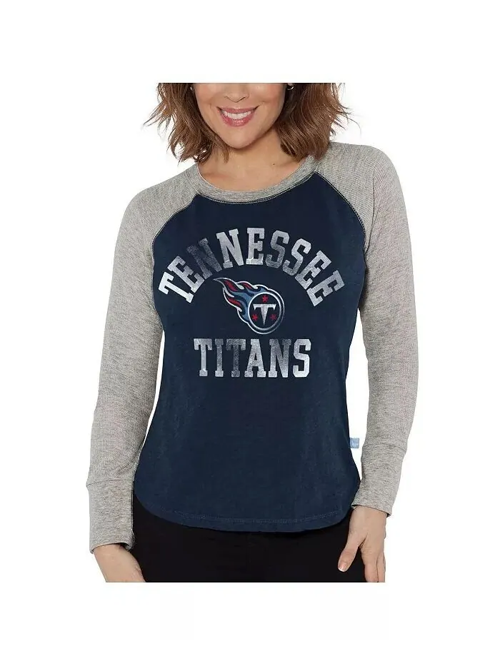Женская темно-синяя, серо-лиловая состаренная футболка Tennessee Titans с длинным рукавом и