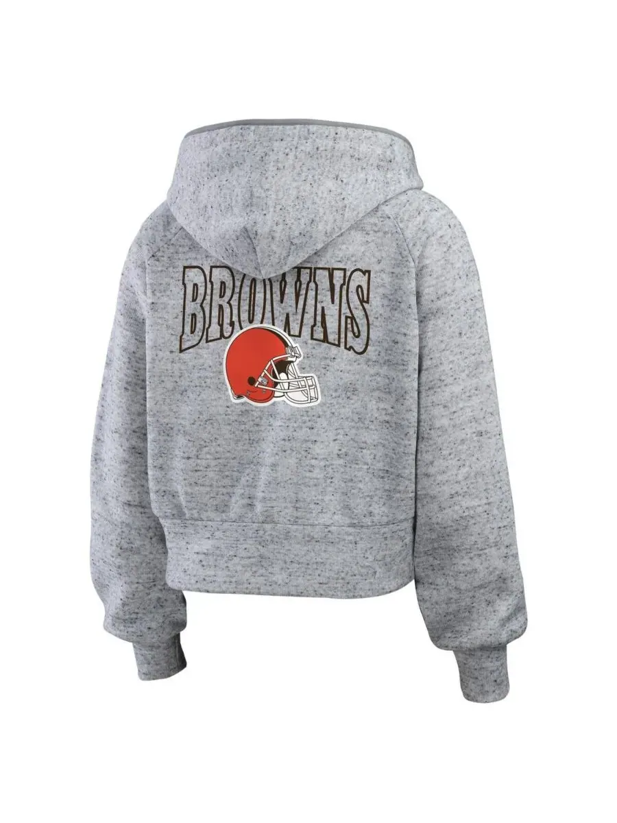 WEAR by Erin Andrews Женская укороченная толстовка на молнии из флиса цвета «Кливленд Браунс» — изображение 4 из 5, серый