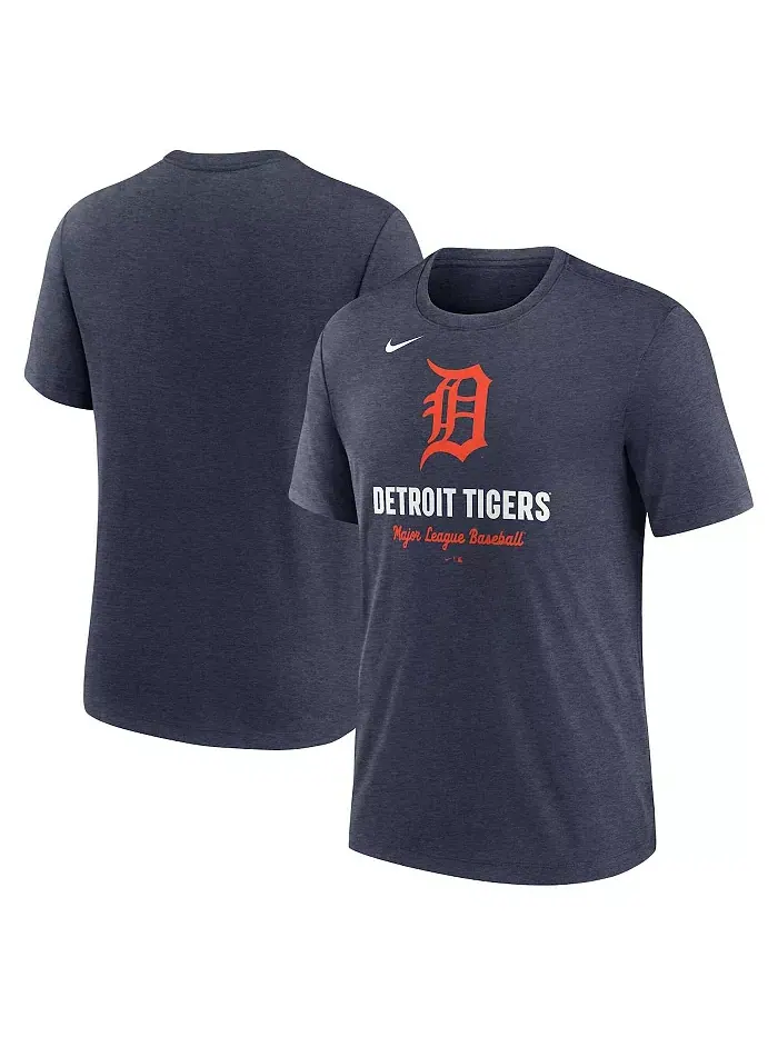 Мужская футболка Heather Navy Detroit Tigers Logo Tri-Blend Nike — изображение 1 из 3