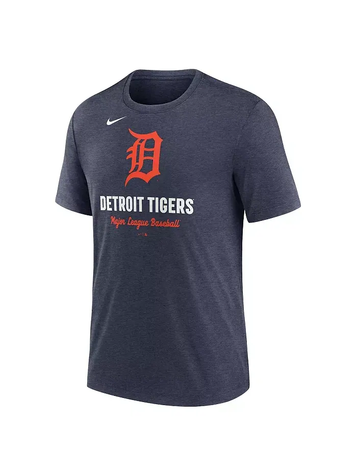 Мужская футболка Heather Navy Detroit Tigers Logo Tri-Blend Nike — изображение 2 из 3
