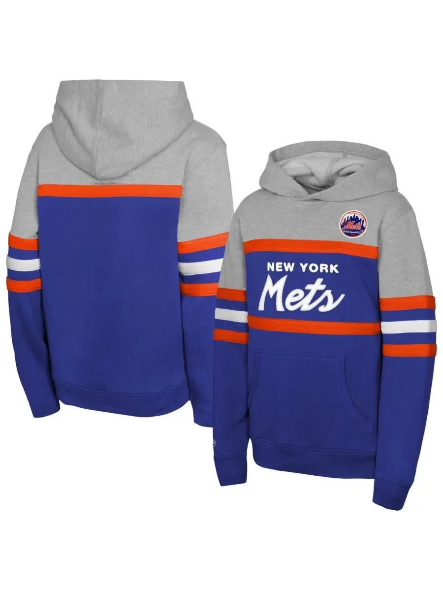 Толстовка с капюшоном Big Boys and Girls Royal/Grey New York Mets Cooperstown Head Coach Mitchell & — изображение 1 из 3