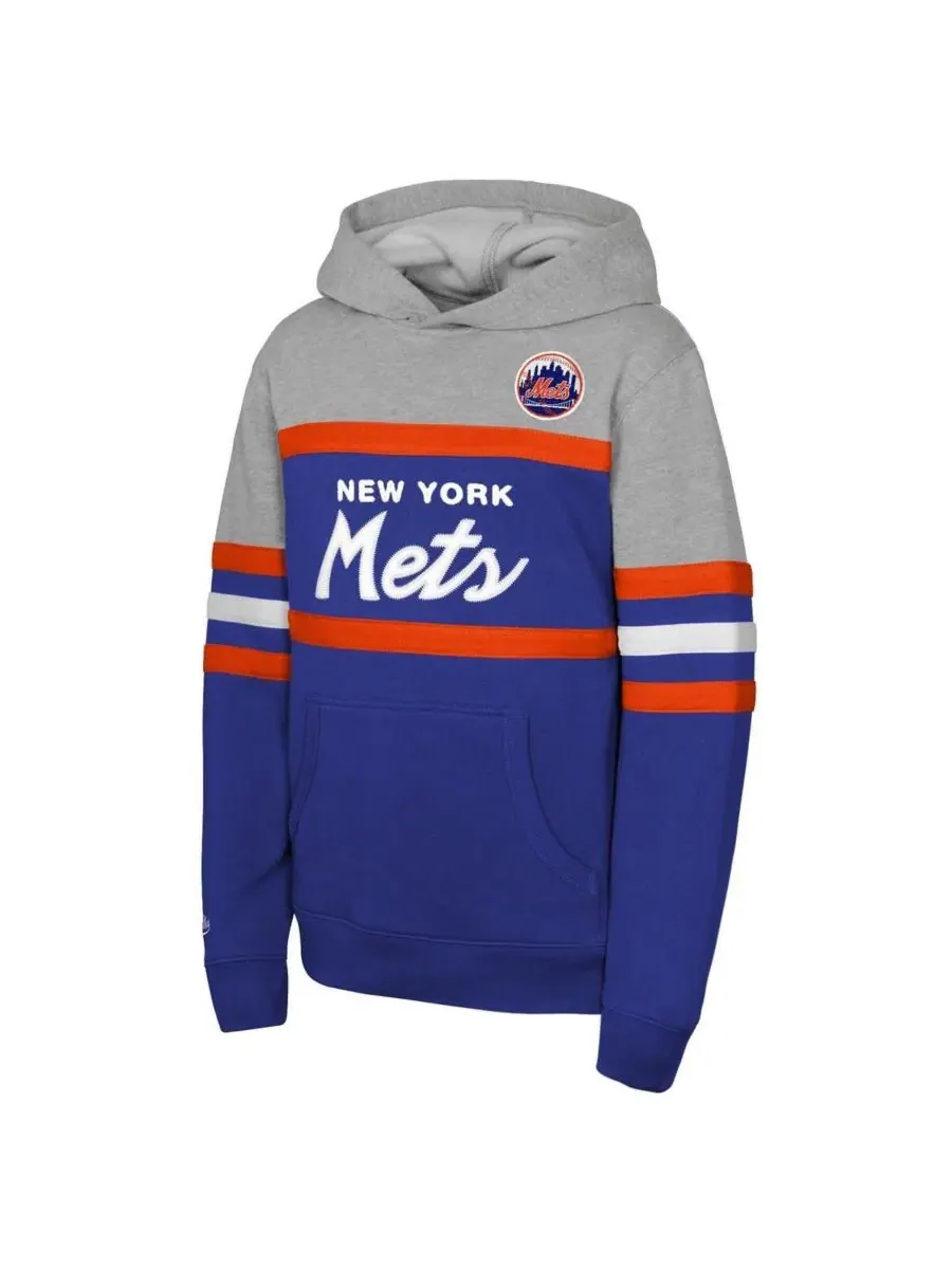 Толстовка с капюшоном Big Boys and Girls Royal/Grey New York Mets Cooperstown Head Coach Mitchell & — изображение 2 из 3