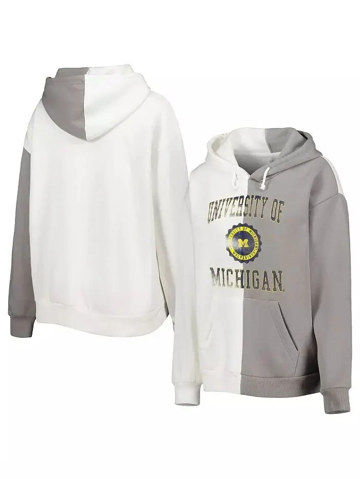 Женский серый/белый пуловер с капюшоном Michigan Wolverines Gameday Couture — изображение 1 из 3