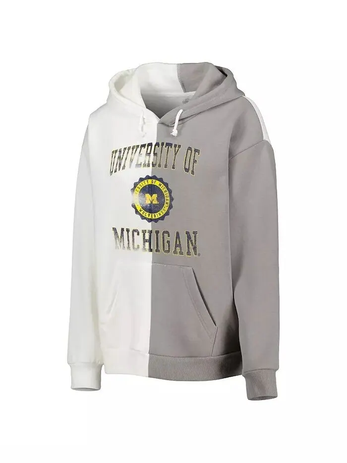 Женский серый/белый пуловер с капюшоном Michigan Wolverines Gameday Couture — изображение 3 из 3