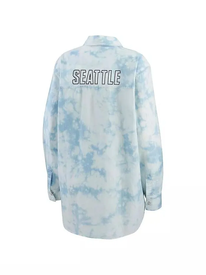 Женская белая джинсовая рубашка на пуговицах Seattle Kraken Oversized с принтом тай-дай Wear By — изображение 3 из 3