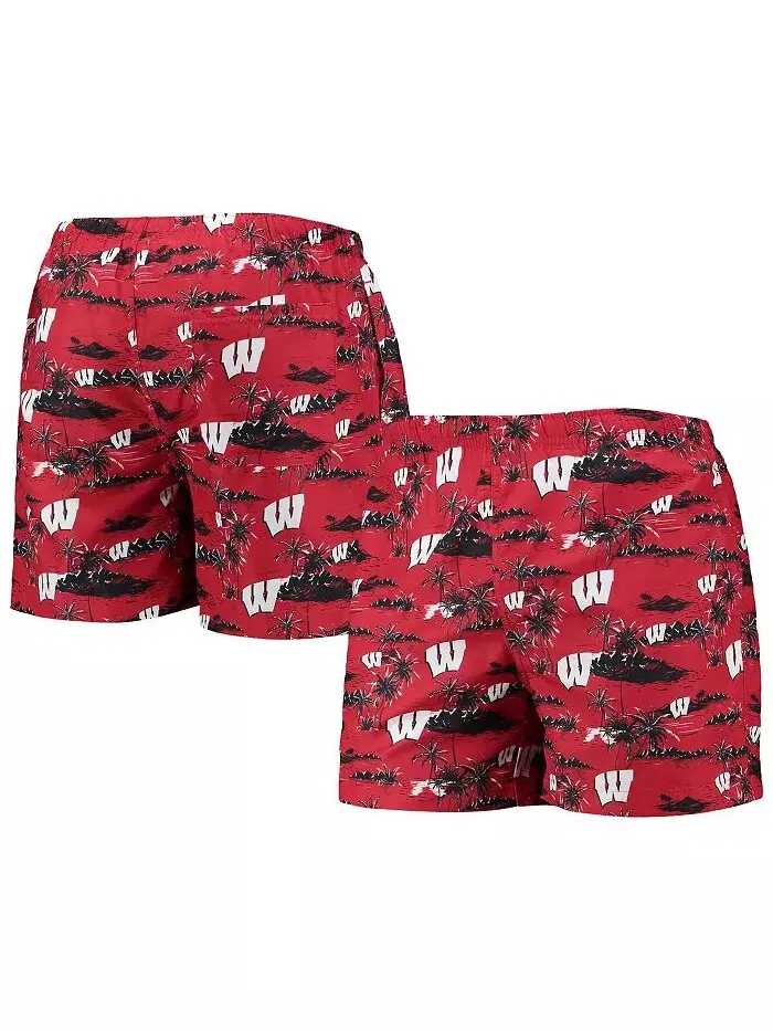 Мужские красные плавки Wisconsin Badgers Island Palm FOCO — изображение 2 из 4