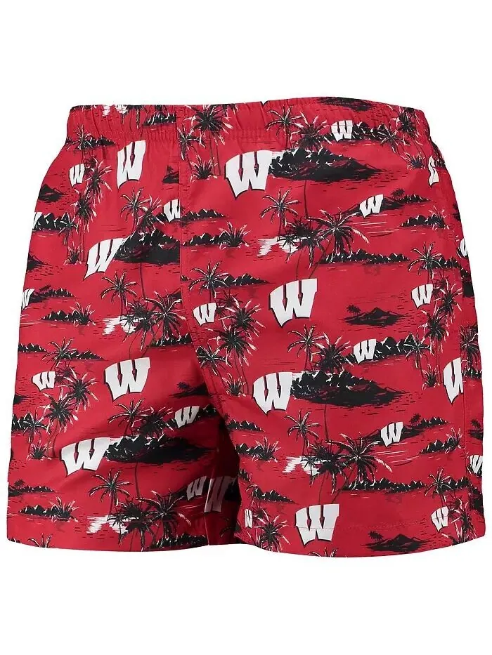 Мужские красные плавки Wisconsin Badgers Island Palm FOCO — изображение 3 из 4