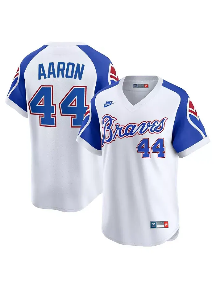 Мужская лимитированная ретро-джерси Hank Aaron White Atlanta Braves из коллекции Cooperstown Nike — изображение 1 из 3
