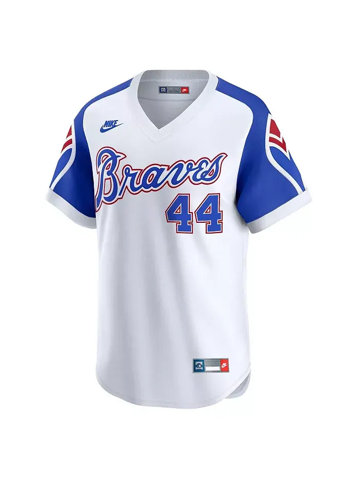 Мужская лимитированная ретро-джерси Hank Aaron White Atlanta Braves из коллекции Cooperstown Nike — изображение 2 из 3
