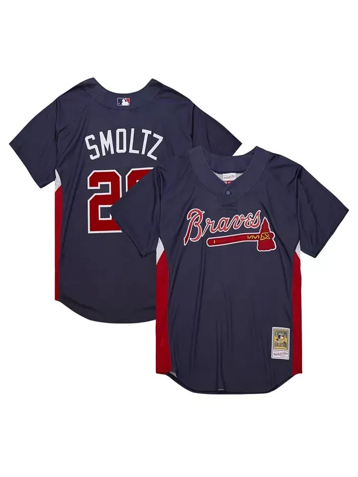 Мужская тренировочная бейсбольная майка Mitchell Ness John Smoltz в синем цвете из коллекции — изображение 1 из 4