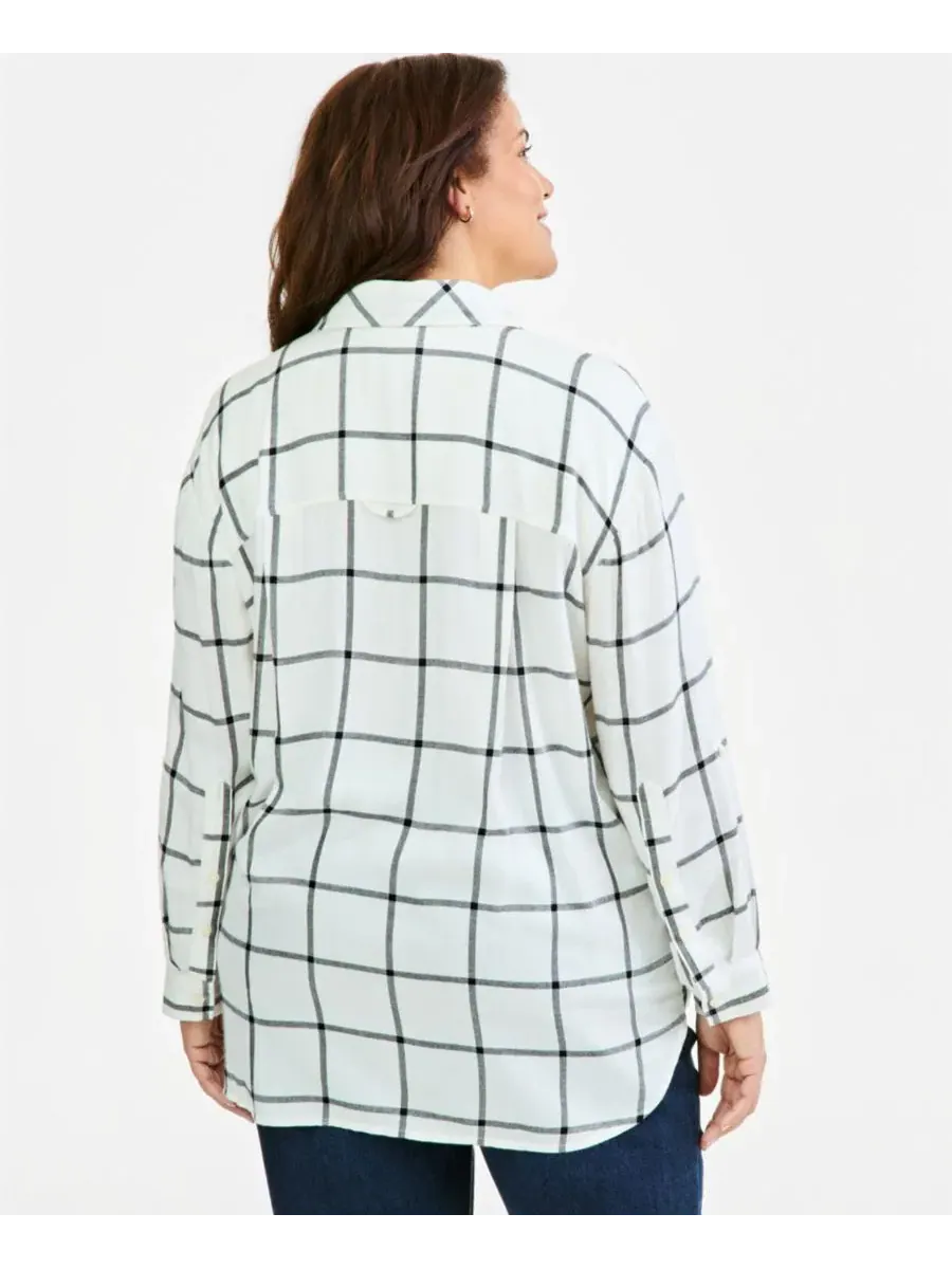 Рубашка с принтом в клетку с длинным рукавом Style & Co, Plaid Vanilla — изображение 2 из 4