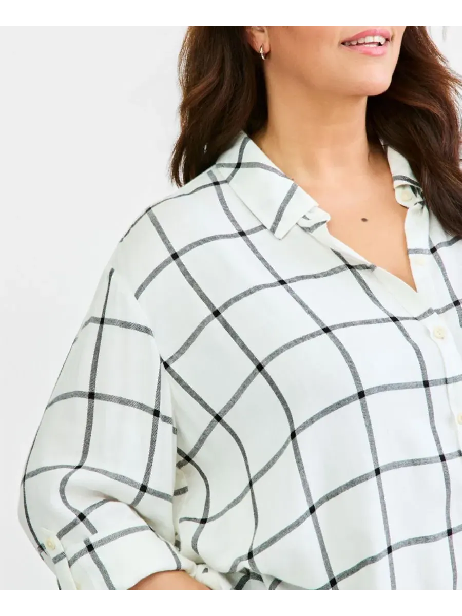 Рубашка с принтом в клетку с длинным рукавом Style & Co, Plaid Vanilla — изображение 3 из 4