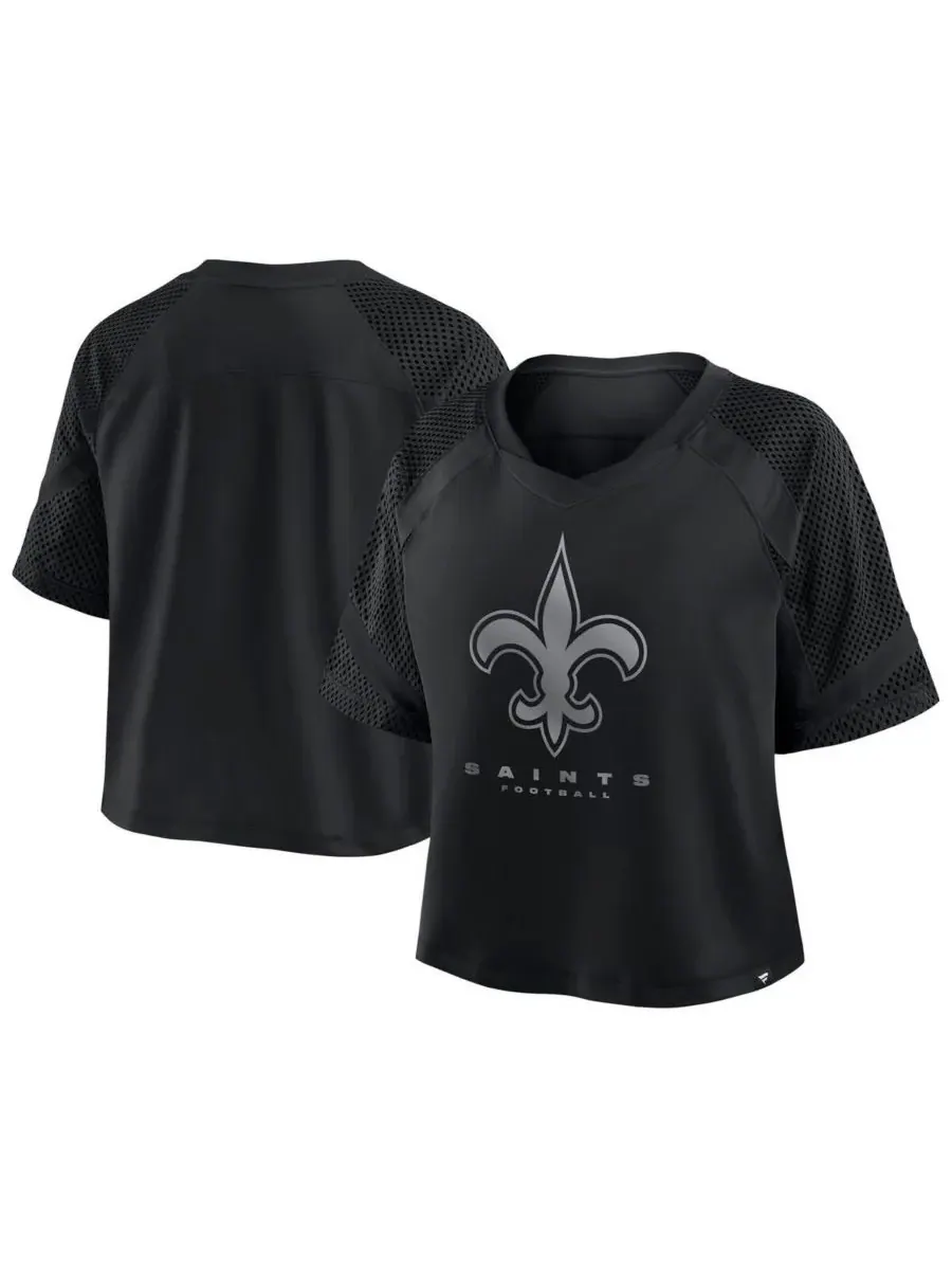 Fanatics Женская футболка New Orleans Saints оверсайз с V-образным вырезом и рукавами реглан — изображение 1 из 3, черный