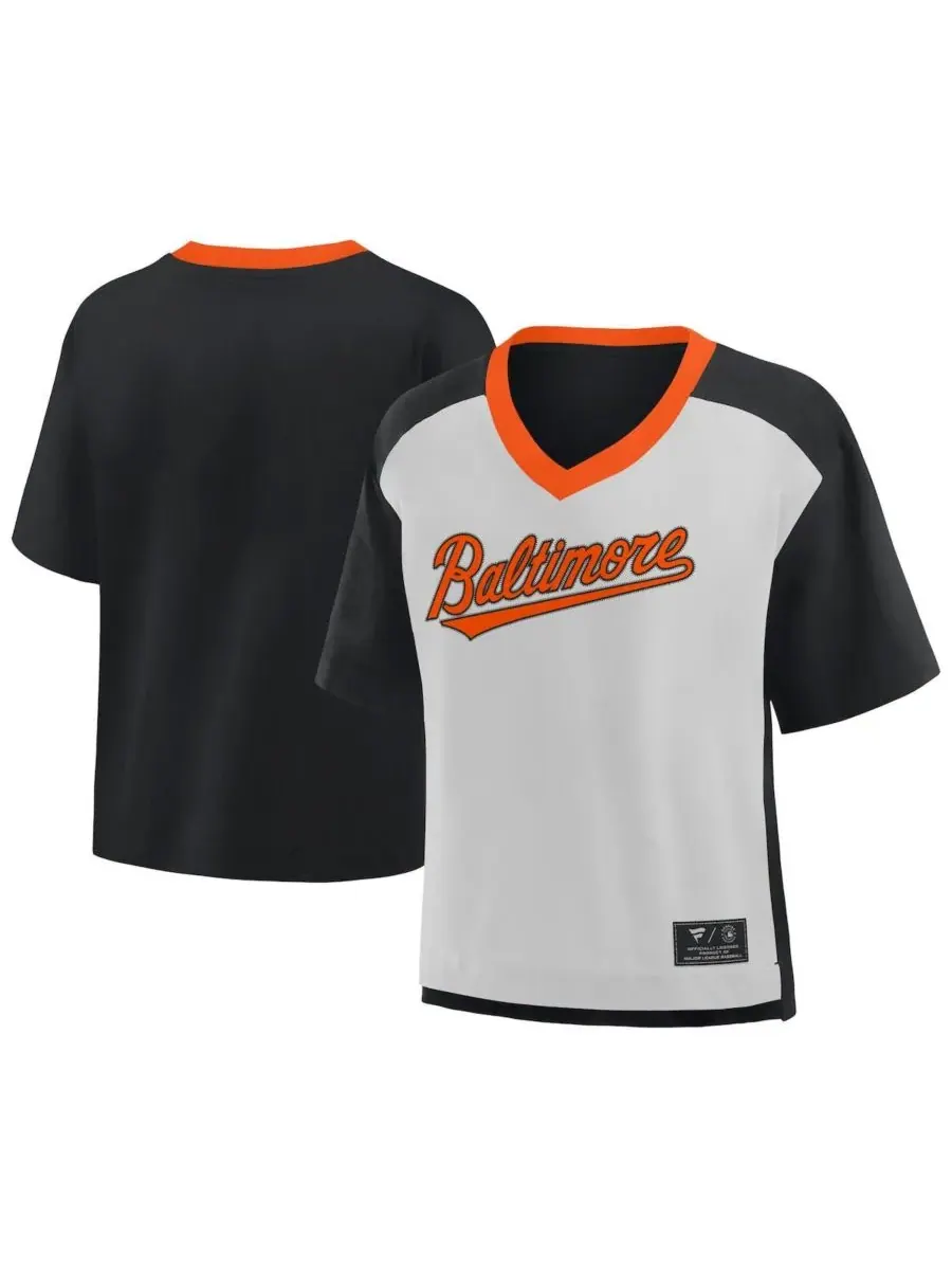 Fanatics Женская футболка с V-образным вырезом "Baltimore Orioles" оверсайз черного/графитового — изображение 1 из 3