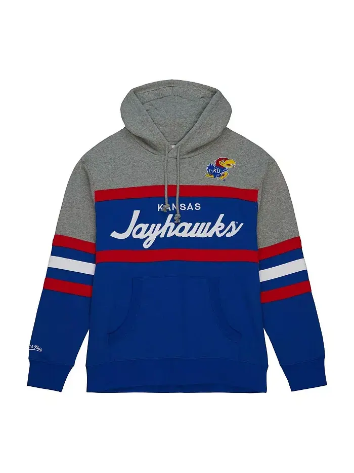 Мужская толстовка с капюшоном Royal Kansas Jayhawks Head Coach Mitchell & Ness — изображение 3 из 4
